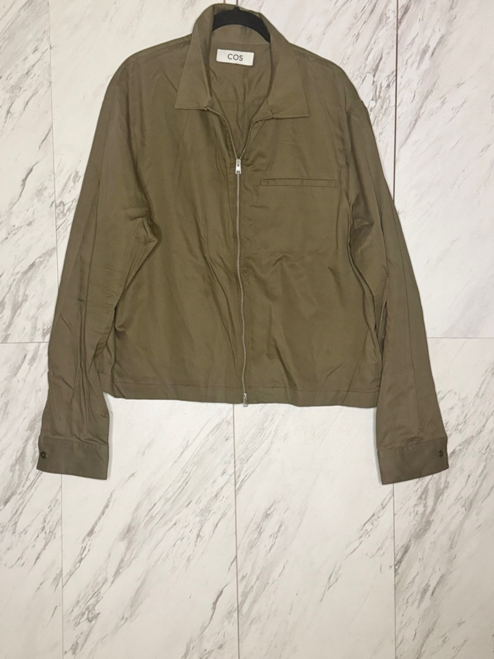 LIKE NEW COS Zipped Twill Olive Khaki Front Workwear Minimalist Jacket SZ L - Picture 2 of 8